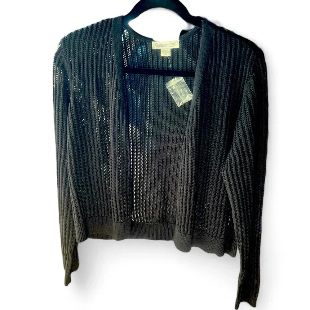 NWOT Coldwater Creek Black Knit Cardigan Without Buttons Size Medium